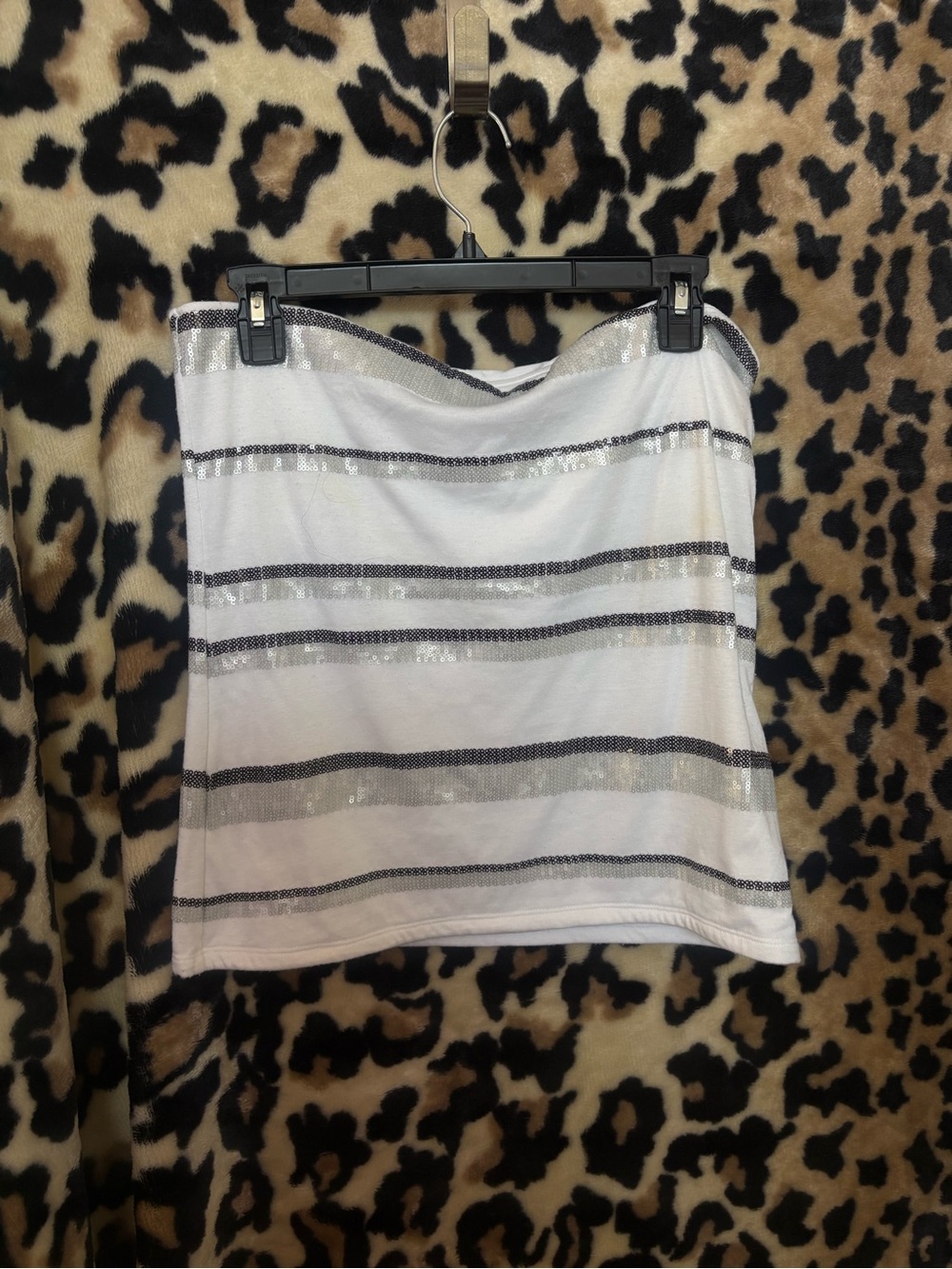 Cache White tube top with Silver Stripe Accents
